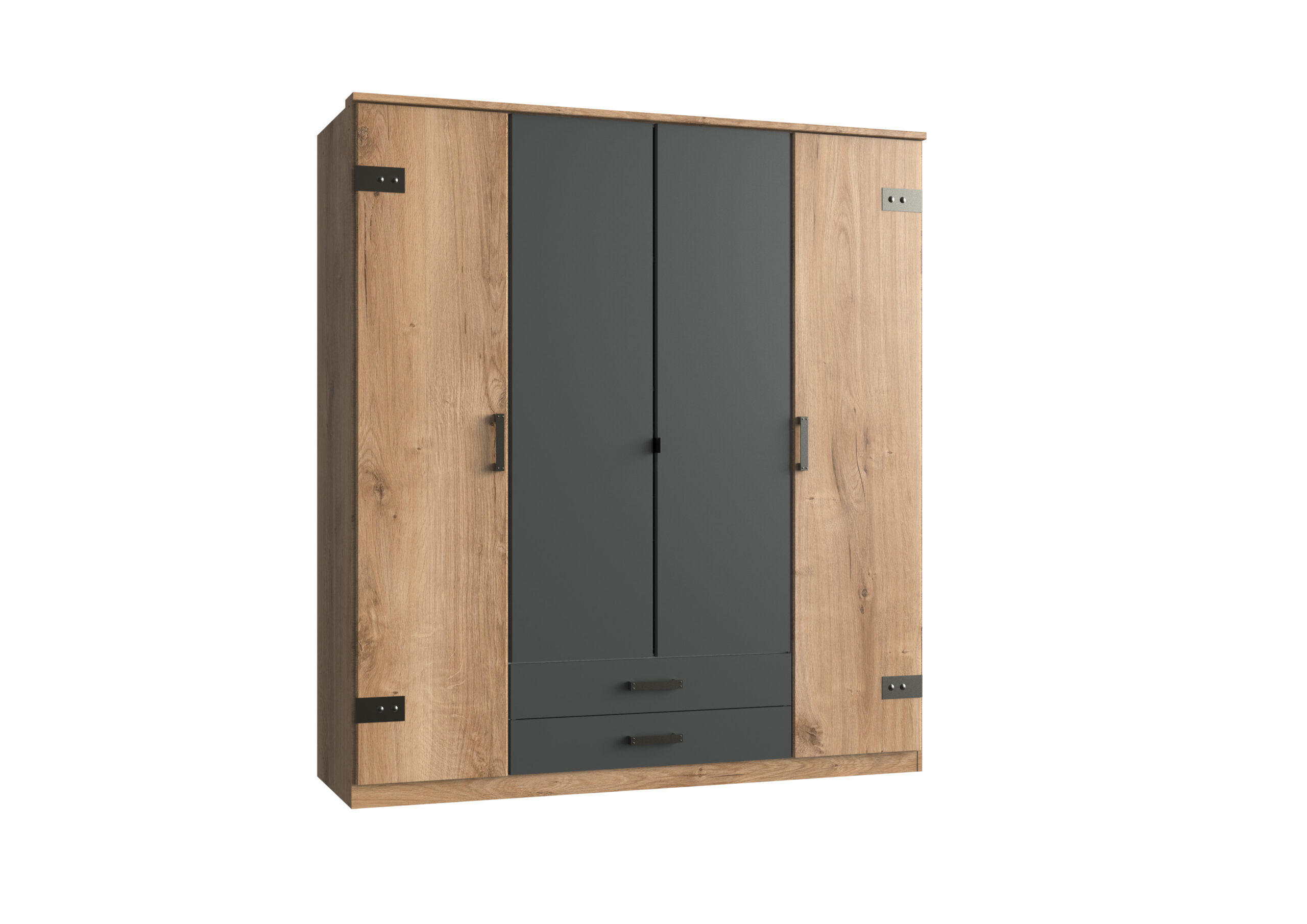 KLEIDERSCHRANK Cork in Plankeneiche mit Grafit 180x199x58 cm (BxHxT) – Drehtürenschrank ohne Spiegel in Breite 180cm - Braun/Grau, Holzwerkstoff (120/200/80cm)