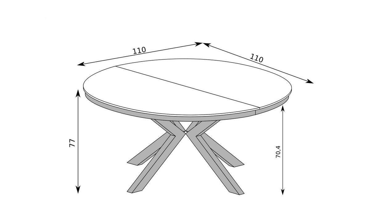 ESSTISCH CARINI Ausziehbar 110 - 150 / 110 x 75 cm - Eichefarben/Schwarz, Holz (110/110/75cm) - MASSENO