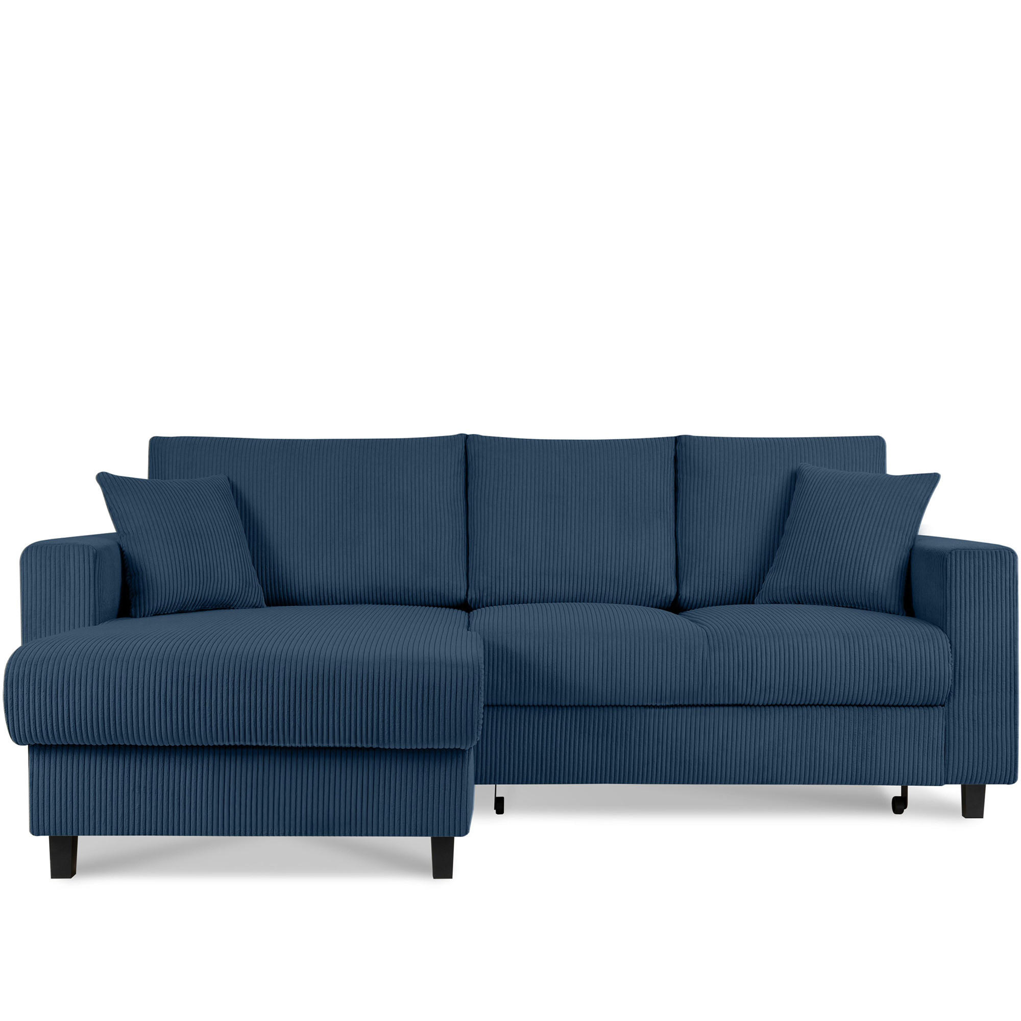 ECKSCHLAFSOFA EGRET Links mit Bettkasten, Cord-Stoff, marineblau - Blau/Grün, Textil (234/90cm) - KONSIMO®