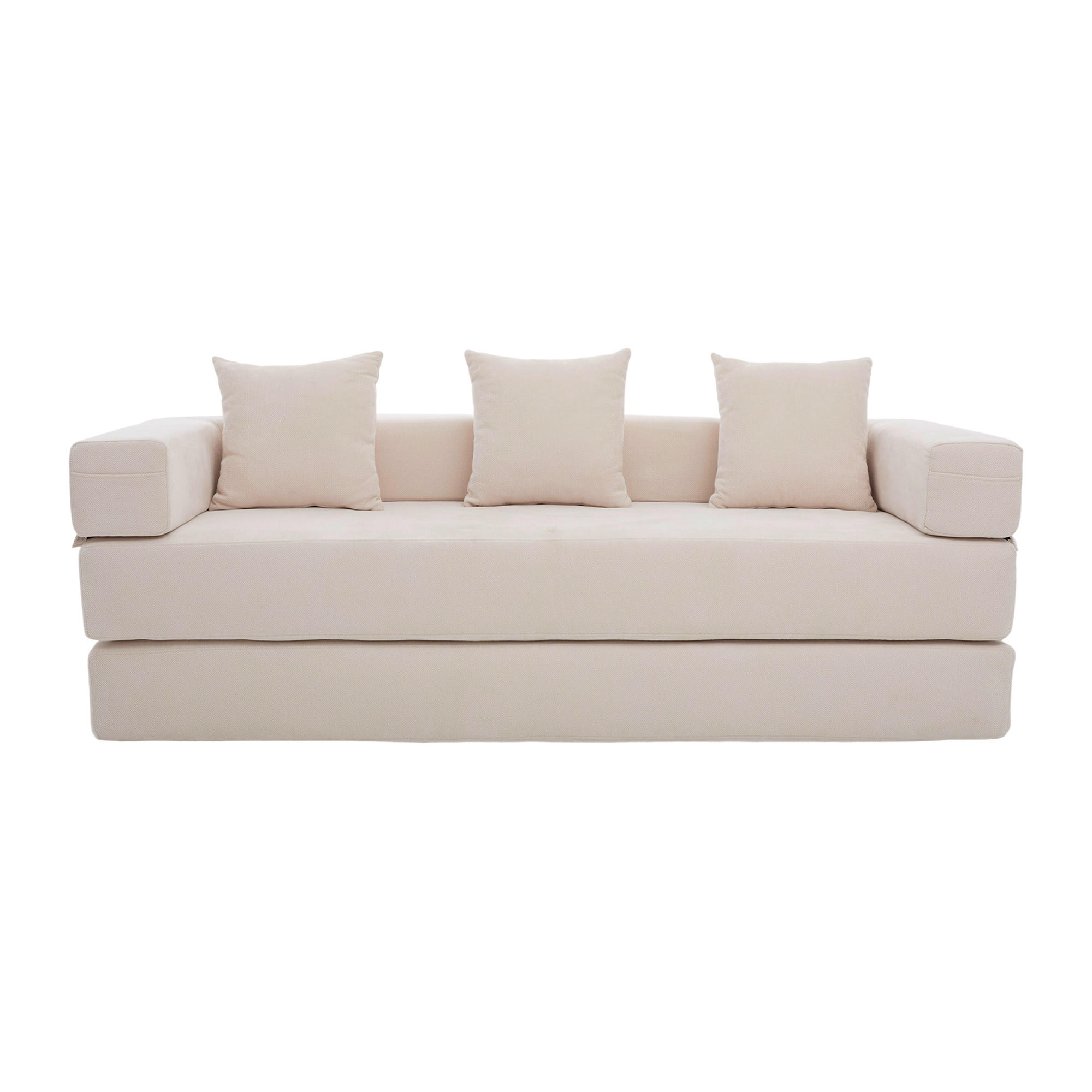 3-SITZER SOFA Chenille Beige mit Seitentaschen, Reißverschluss und rutschfester Unterseite - Beige, Holzwerkstoff/Textil (198/60/79cm) - WISHDOR