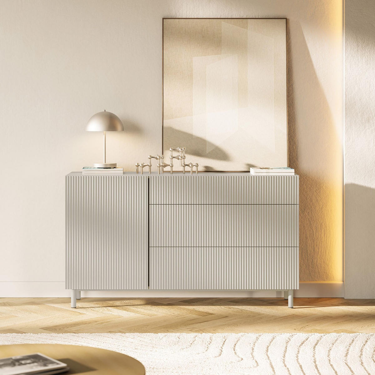 SIDEBOARD Veldio New Greige 140 cm - Taupe, Holzwerkstoff/Metall (139.8/80/38cm) - Selsey