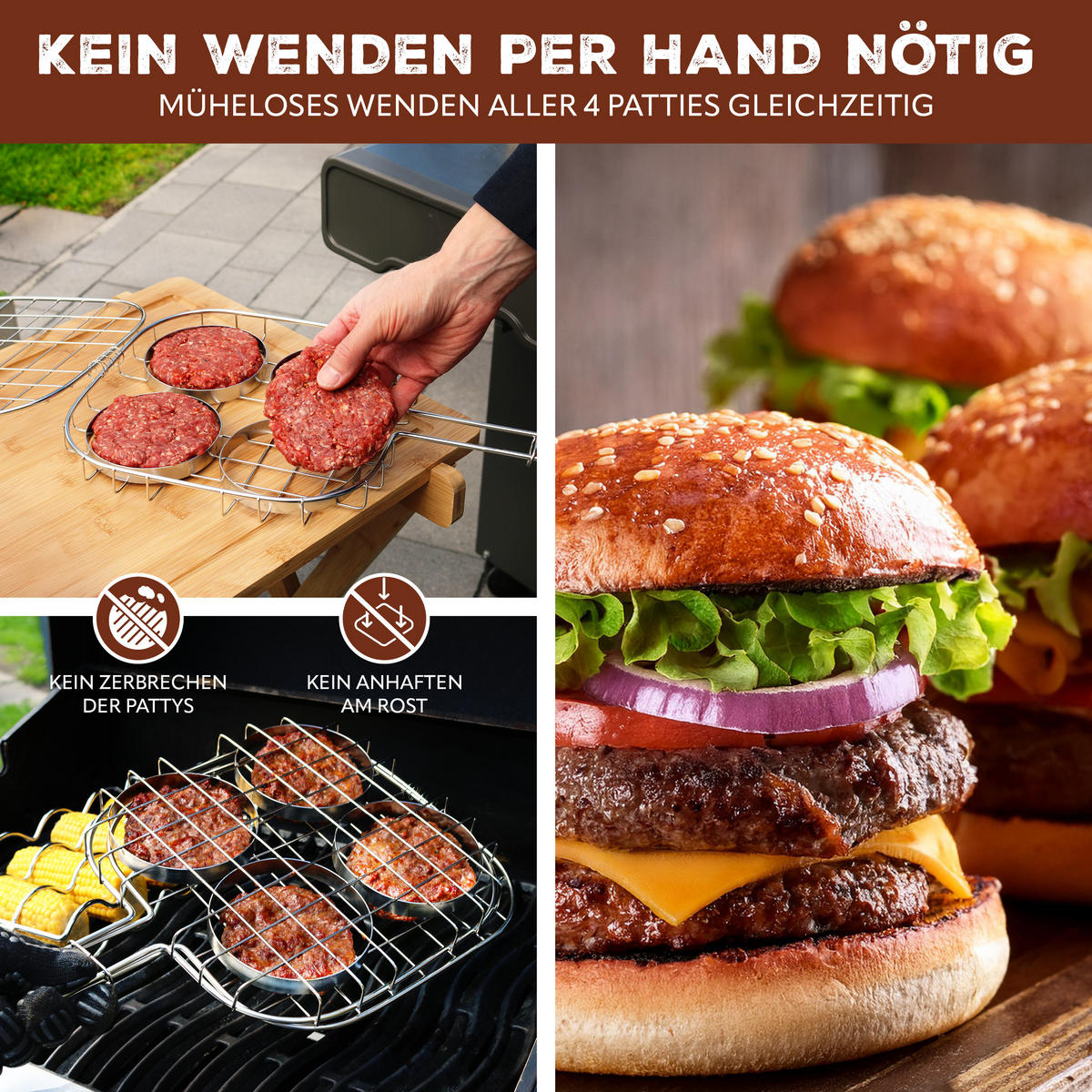 BURGER-GRILLHALTER, silber, Edelstahl - Edelstahlfarben, Metall (26/26/57cm) - bremermann