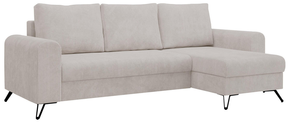 ECKSOFA Hugo Cord Weiß - Schwarz/Weiß, Textil/Metall (242/140cm) - MKS