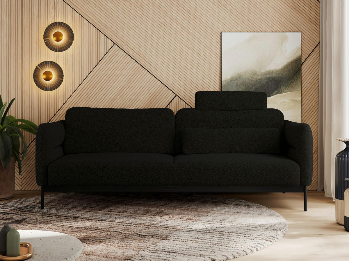 SOFA SALENTO Schwarz Boucle - Schwarz, Textil/Metall (221/82/101cm) - MKS