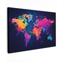 LEINWANDBILD Weltkarte - Bunt - Graffiti 30x20 cm - Multicolor, Textil (30/20cm) - MuchoWow
