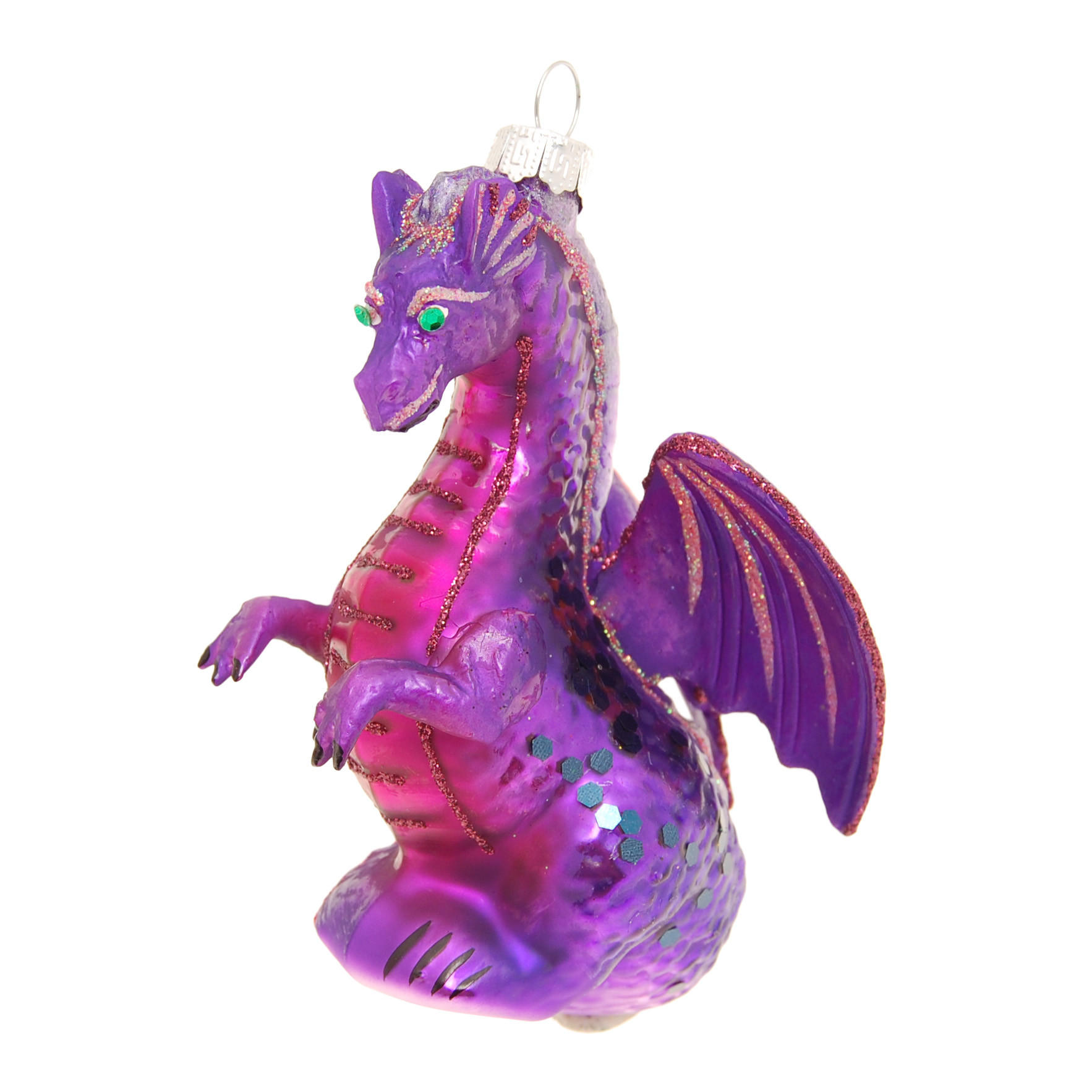 CHRISTBAUMSCHMUCK Drache Violett 13cm (Glas / 1 Stk.) - Violett, Glas (8/13/8cm) - Krebs Glas Lauscha