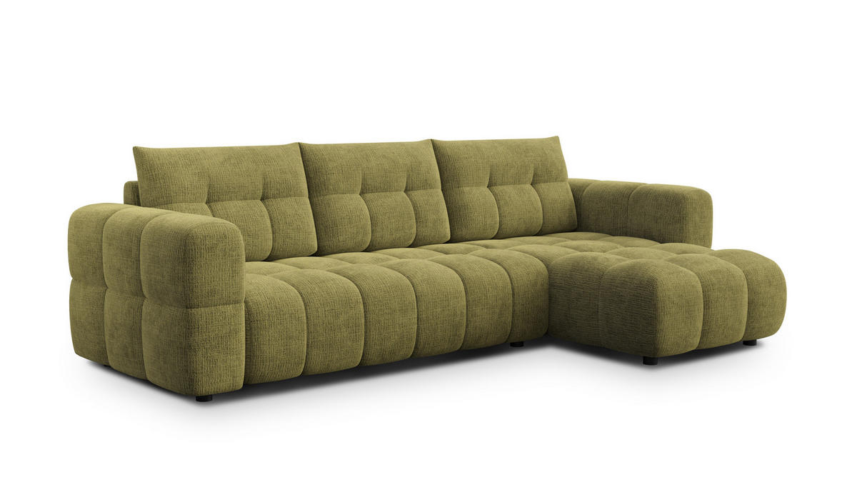 ECKSOFA CLOUDI 4-Sitzer rechts, olivgrün - Schwarz/Olivgrün, Holz/Textil (294/160cm) - Courtois Laville