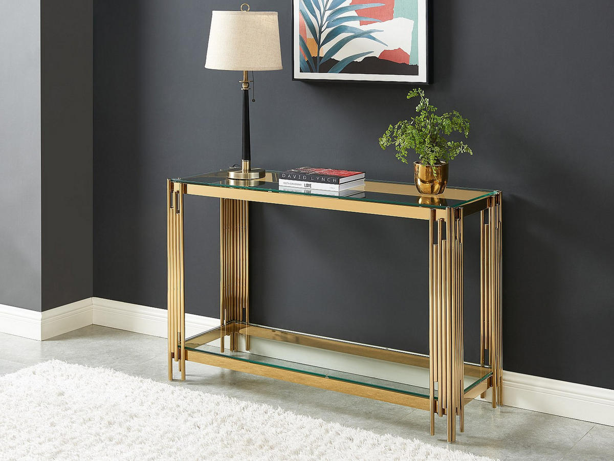KONSOLENTISCH - 123.5 cm x 43.5 cm - Glas - Goldfarben - NOMELANO - Goldfarben, Glas (43.5/123.5/78cm) - Vente-Unique