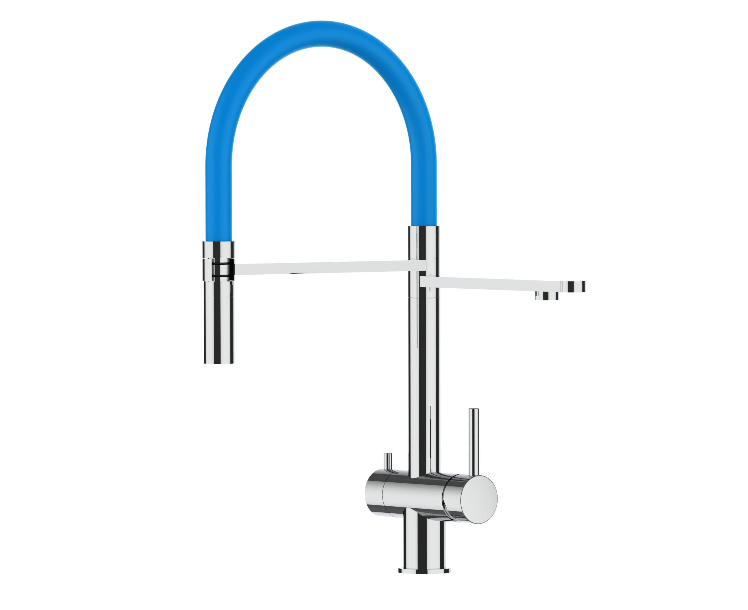 3-WEGE-KÜCHENARMATUR, Edelstahl Massiv aus Chirurgenstahl, Hochglanz und Hellblau, 2-Strahl-Brause - Hellblau, Metall (24/49/24cm) - VIZIO