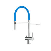 3-WEGE-KÜCHENARMATUR, Edelstahl Massiv aus Chirurgenstahl, Hochglanz und Hellblau, 2-Strahl-Brause - Hellblau, Metall (24/49/24cm) - VIZIO