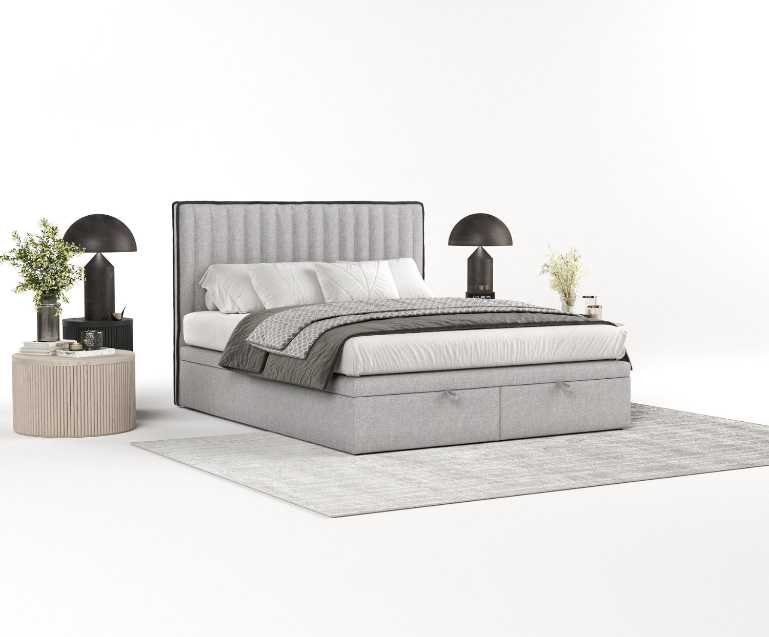 POLSTERBETT Keva mit Stauraum 120/200 cm Grau im Megan Stoff - Schwarz/Grau, Holz/Holzwerkstoff (120/200cm) - AltaBeds