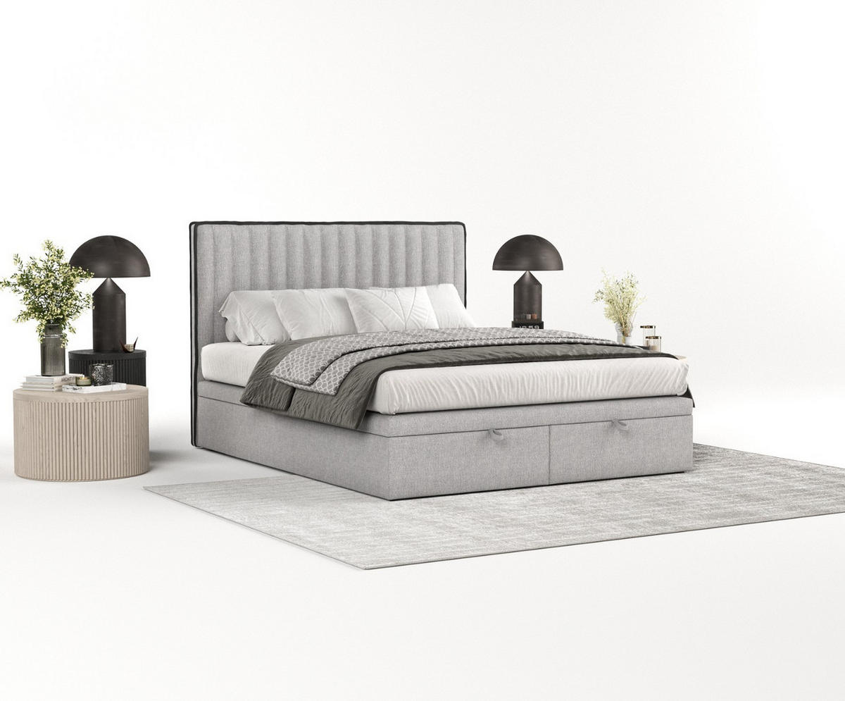 POLSTERBETT Keva mit Stauraum 160/200 cm Grau im Megan Stoff - Schwarz/Grau, Holz/Holzwerkstoff (160/200cm) - AltaBeds