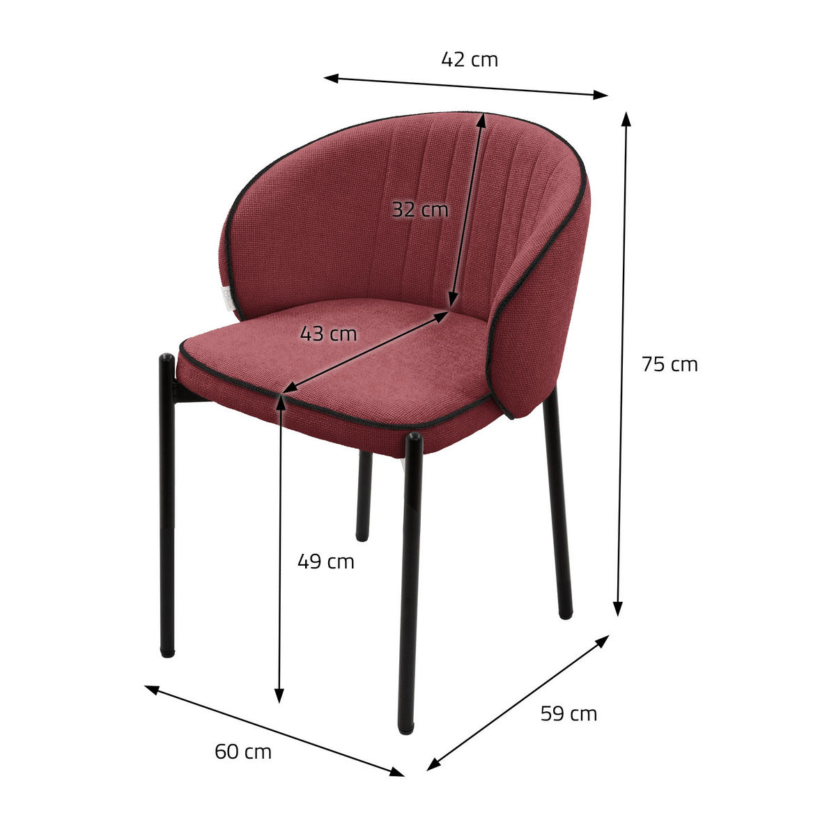 ESSZIMMERSTÜHLE 2er Set Rot - Rot/Schwarz, Textil/Metall (60/75/59cm) - ML-DESIGN