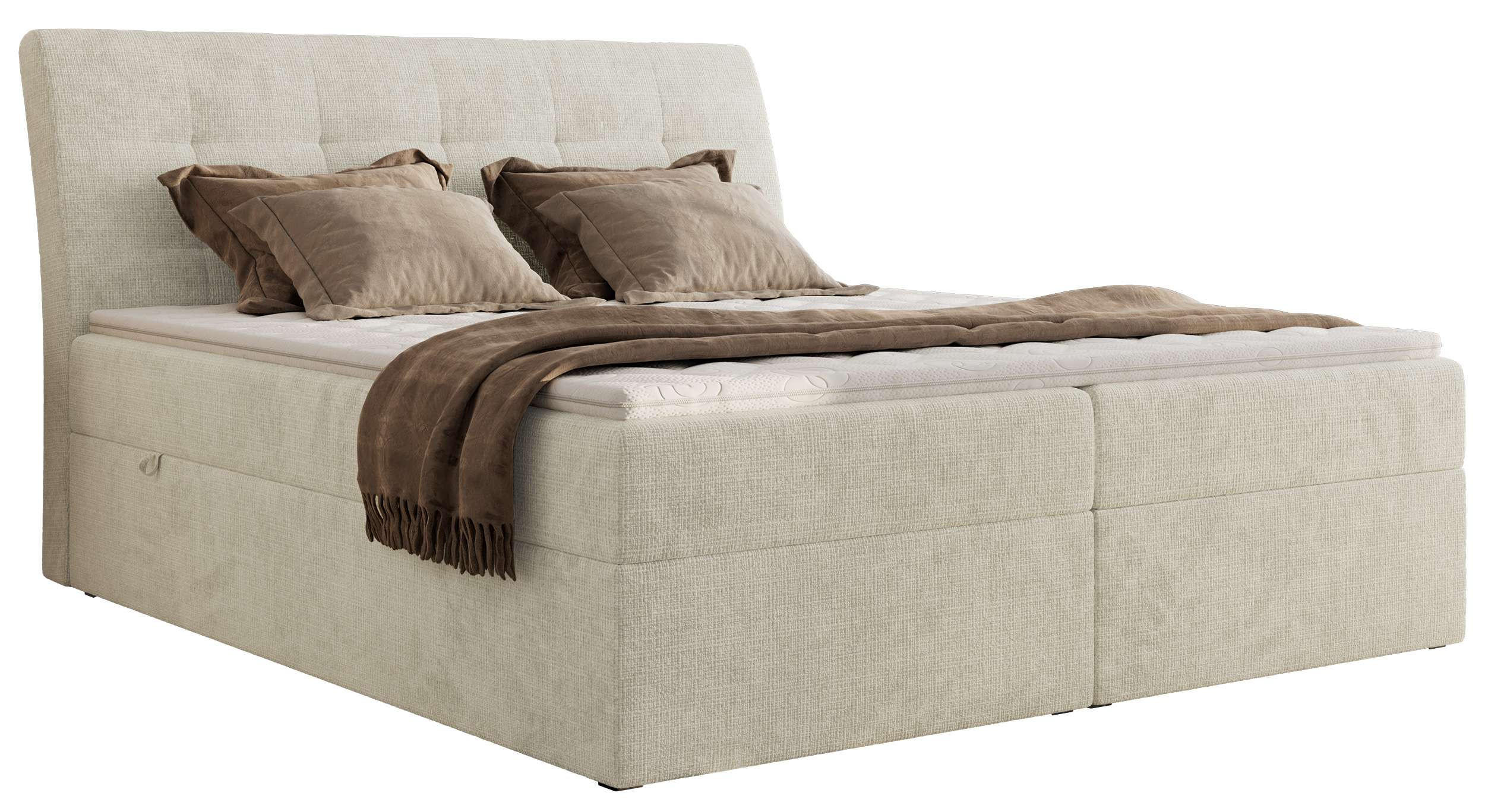 BOXBETT DAGOS 160/200 - Creme Schenille grob gewebt - H3 - Topper T25 - Creme, Textil (160/200cm) - MKS