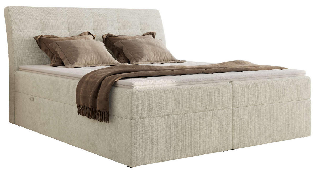 BOXBETT DAGOS 160/200 - Creme Schenille grob gewebt - H3 - Topper T25 - Creme, Textil (160/200cm) - MKS