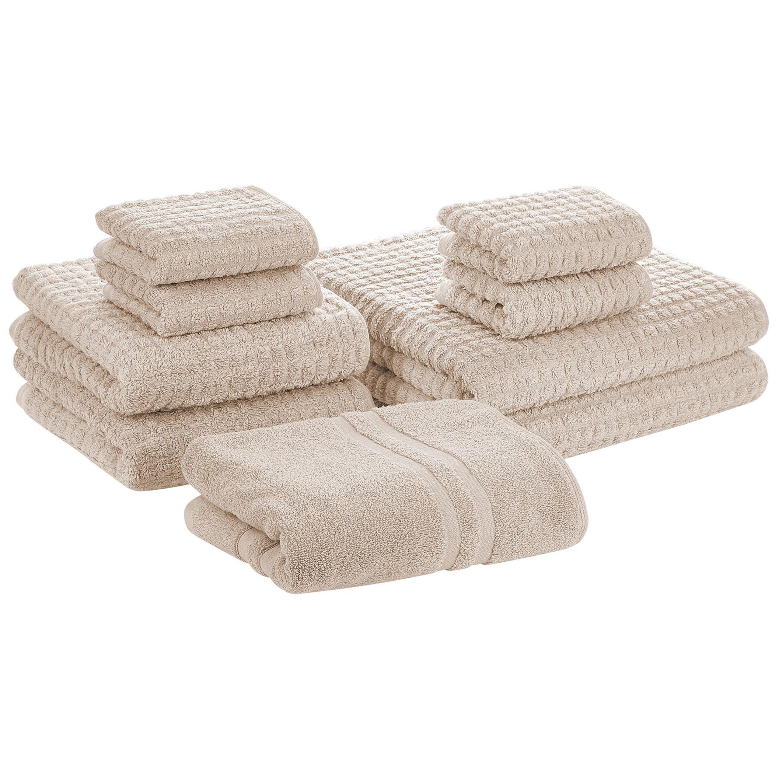 BADEHANDTUCH 9-teilig Beige Atai - Beige, Textil (70/140cm) - Beliani