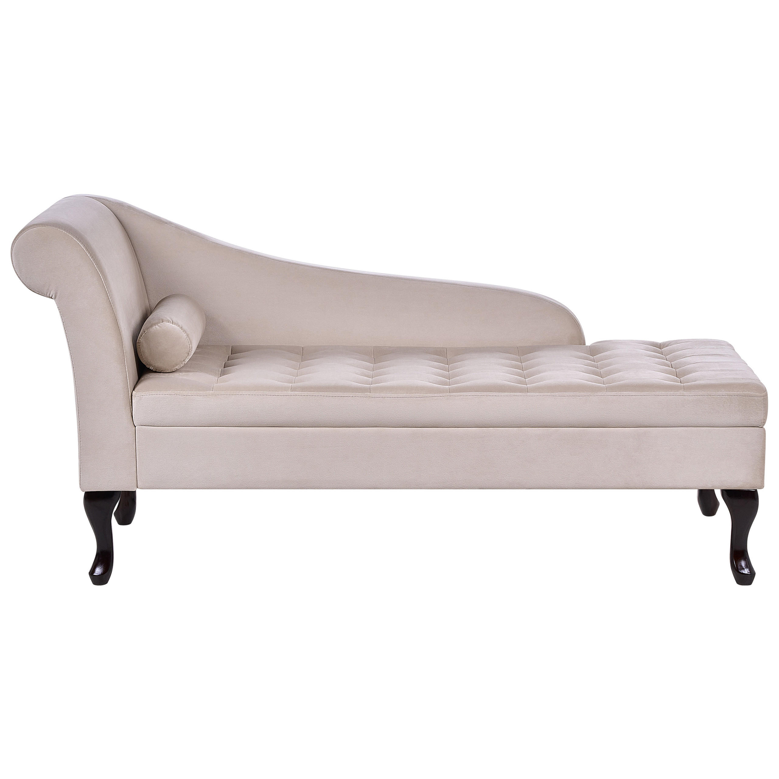 CHAISELONGUE Samtstoff hellbeige mit Bettkasten linksseitig Pessac - Beige/Schwarz, Textil (145/71/62cm) - Beliani