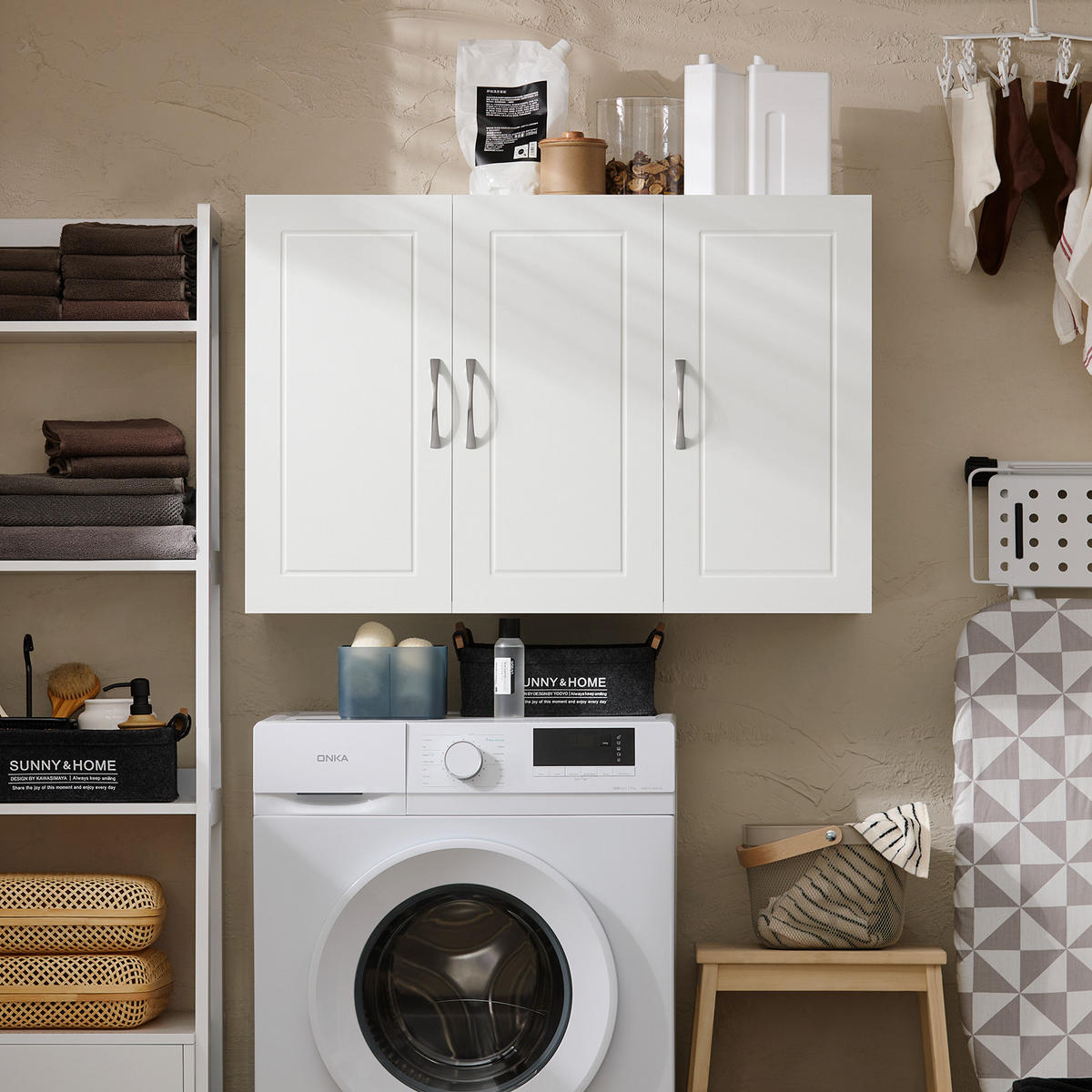 HÄNGESCHRANK mit Verstellbarem Regal, 90x60x30cm, Weiß - Weiß, Holzwerkstoff (90/60/30cm) - SoBuy
