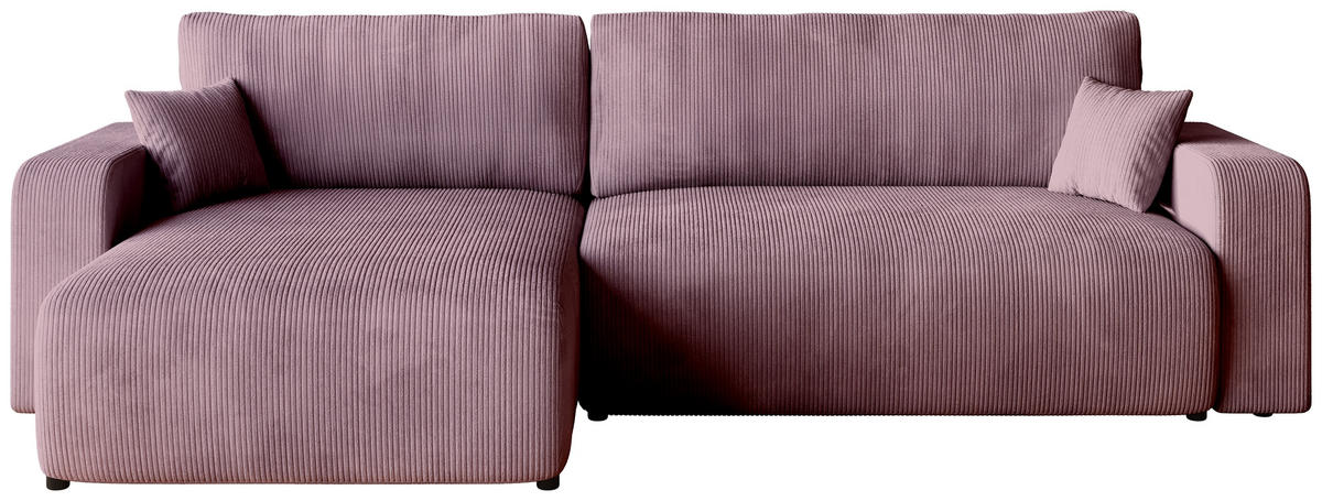 ECKSOFA PUMI XL mit Schlaffunktion Puderrosa Cord - Rosa, Textil (274/148cm) - Bromarkt