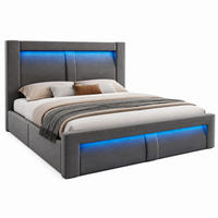 BETT mit Stauraum 180x200 cm Samt Grau mit LED und USB - Grau, Metall (180/200cm) - Meubliv