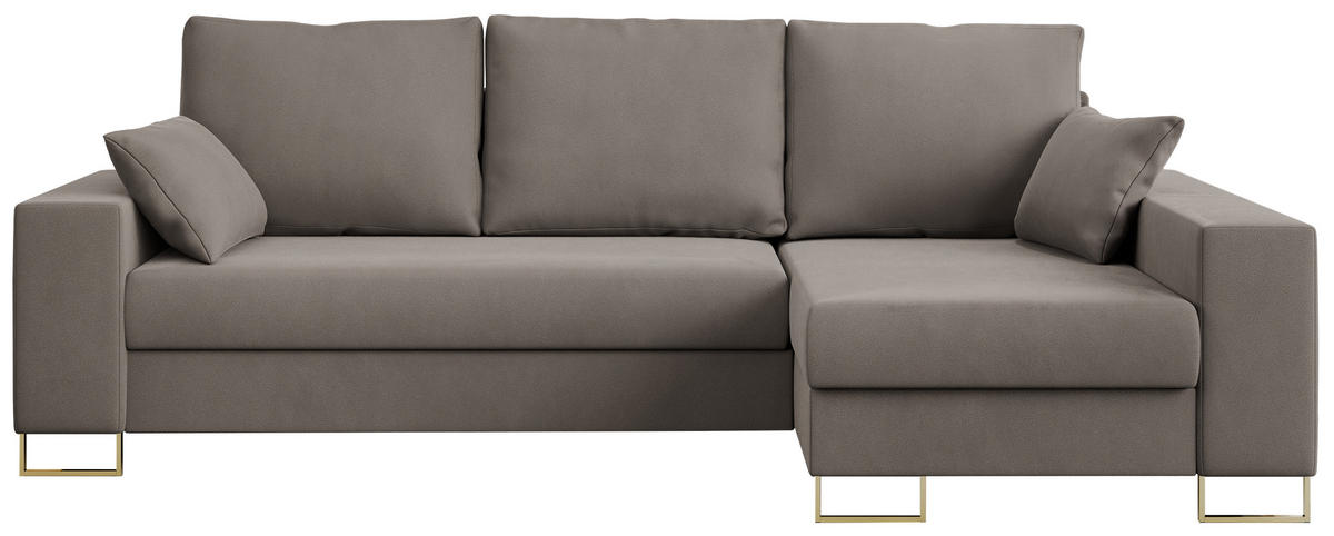 ECKSOFA Dorian Velvet Hellbraun - Hellbraun/Goldfarben, Textil/Metall (242/138cm) - MKS