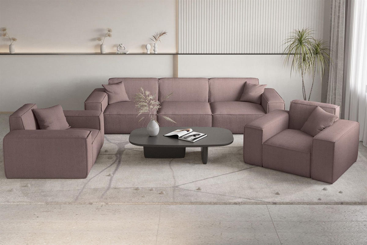 SOFASET Celes Premium 3-1-1 Stoff Scala - Lila, Holzwerkstoff/Textil (225/73/88cm) - Fun Möbel