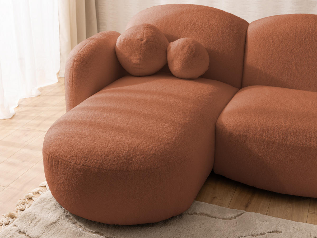 WOHNLANDSCHAFT Nuvola mit abgerundetem Design Terrakotta Bouclé-Stoff - Terra cotta/Schwarz, Holz/Kunststoff (268/80/146cm) - S-Style Möbel
