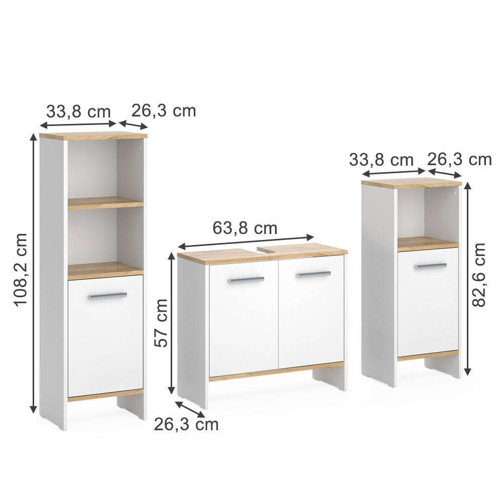 BADMÖBEL-SET Karli Weiß/Goldkraft Eiche 3-teilig - Eiche Wotan/Weiß, Holzwerkstoff (131.4/108.2/26.3cm) - Vicco