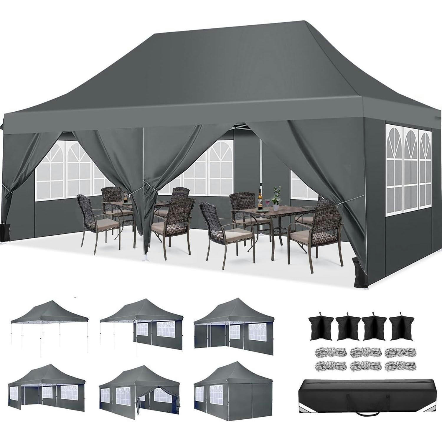 FALTPAVILLON 3x6m Grau Wasserdicht mit 6 Seitenwänden - Grau, Textil (299.7/294.6/599.4cm)