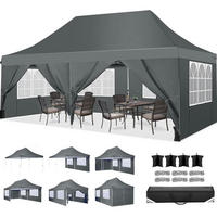 FALTPAVILLON 3x6m Grau Wasserdicht mit 6 Seitenwänden - Grau, Textil (299.7/294.6/599.4cm)