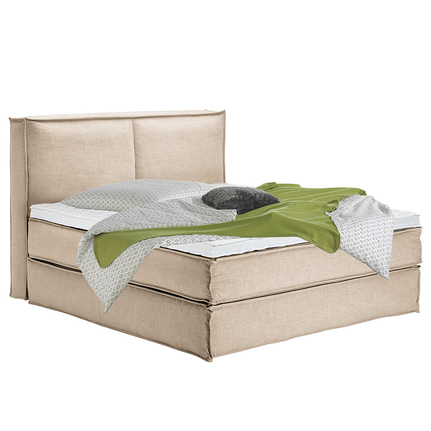 BOXSPRINGBETT mit Kopfteil - Premium - Beige, Textil (180/220cm) - home24