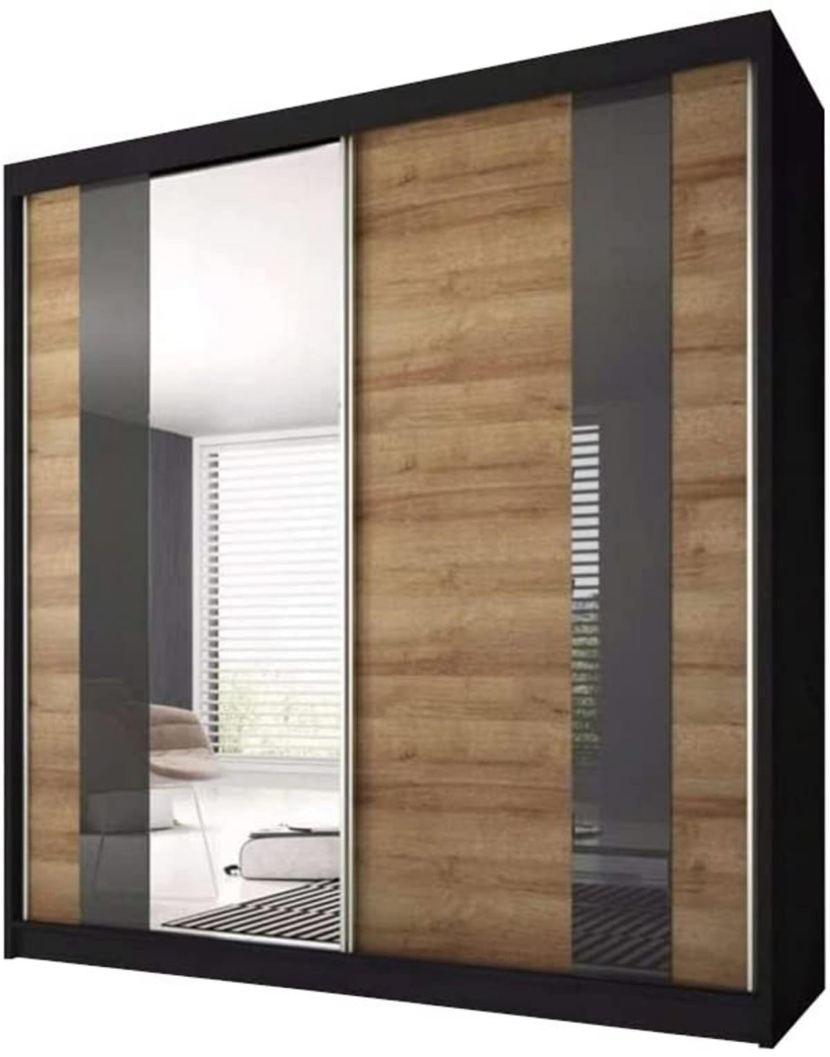 SCHIEBETÜRENSCHRANK - Schrank BEN 39 Schwarz - Schwarz, Holzwerkstoff (183/218/61cm) - Möblo