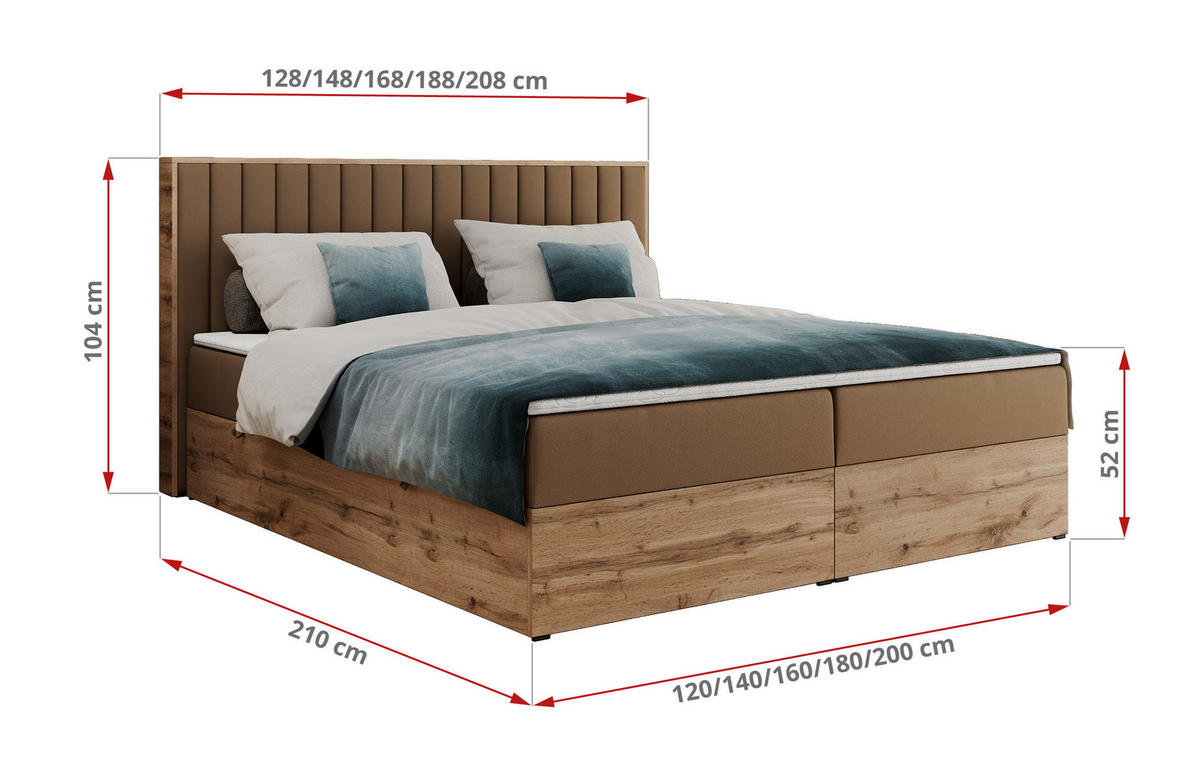 BOXBETT ALBERO 4 - 140/200 Braun Kunstleder - H3 - Braun, Holz/Textil (140/200cm) - MKS