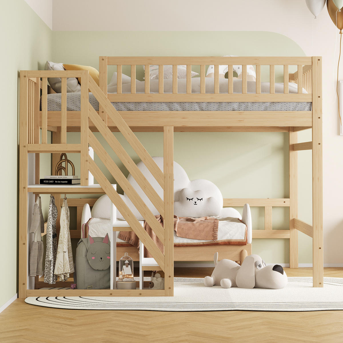 HOCHBETT 140/200 cm mit Stauschrank und Treppe - Naturfarben, Holz (140/200cm) - OKWISH