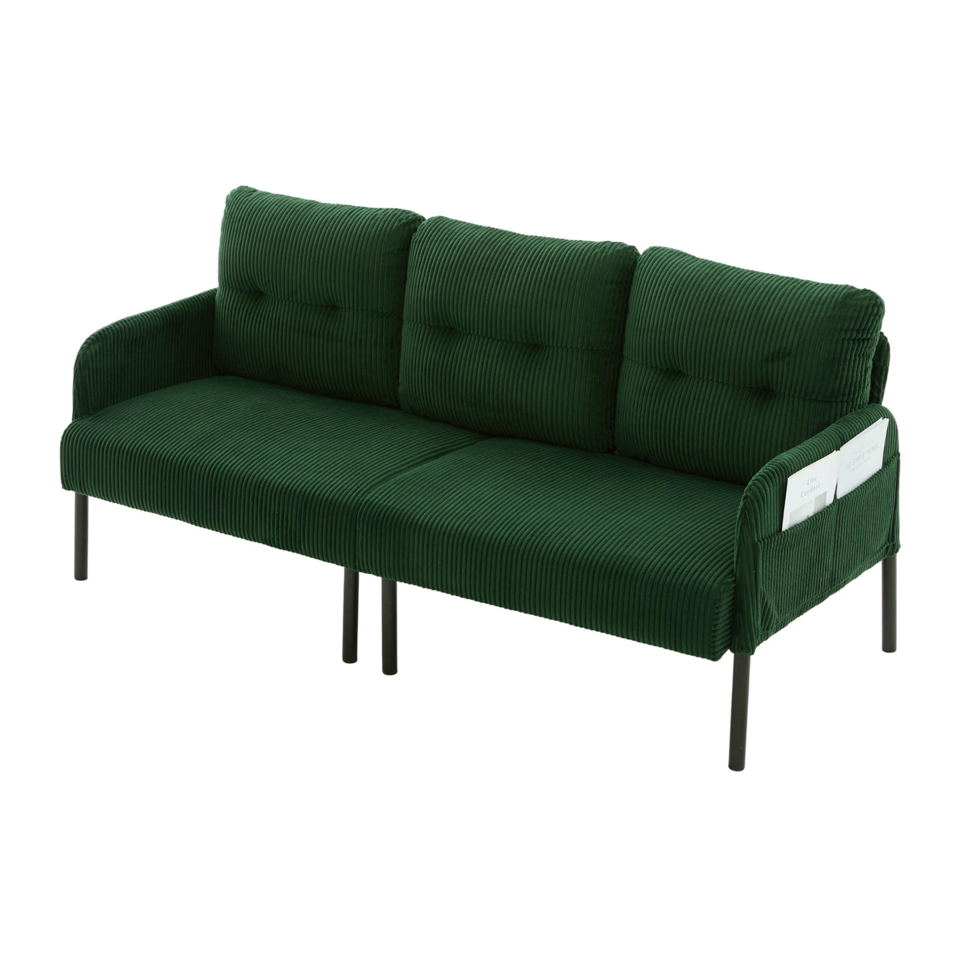 3-SITZER-SOFA 171/72/80 cm aus Cord mit Seitentasche Smaragdgrün - Smaragdgrün, Textil (72/80/171cm) - Modenvie