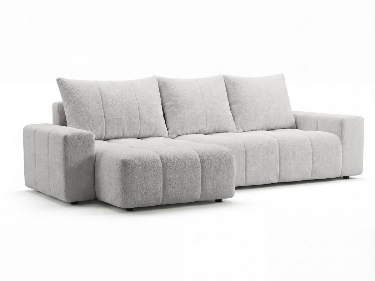 ECKSOFA Bresso Bouclé-Stoff Hellgrau - Hellgrau, Holz/Textil (255/168cm) - Graingold