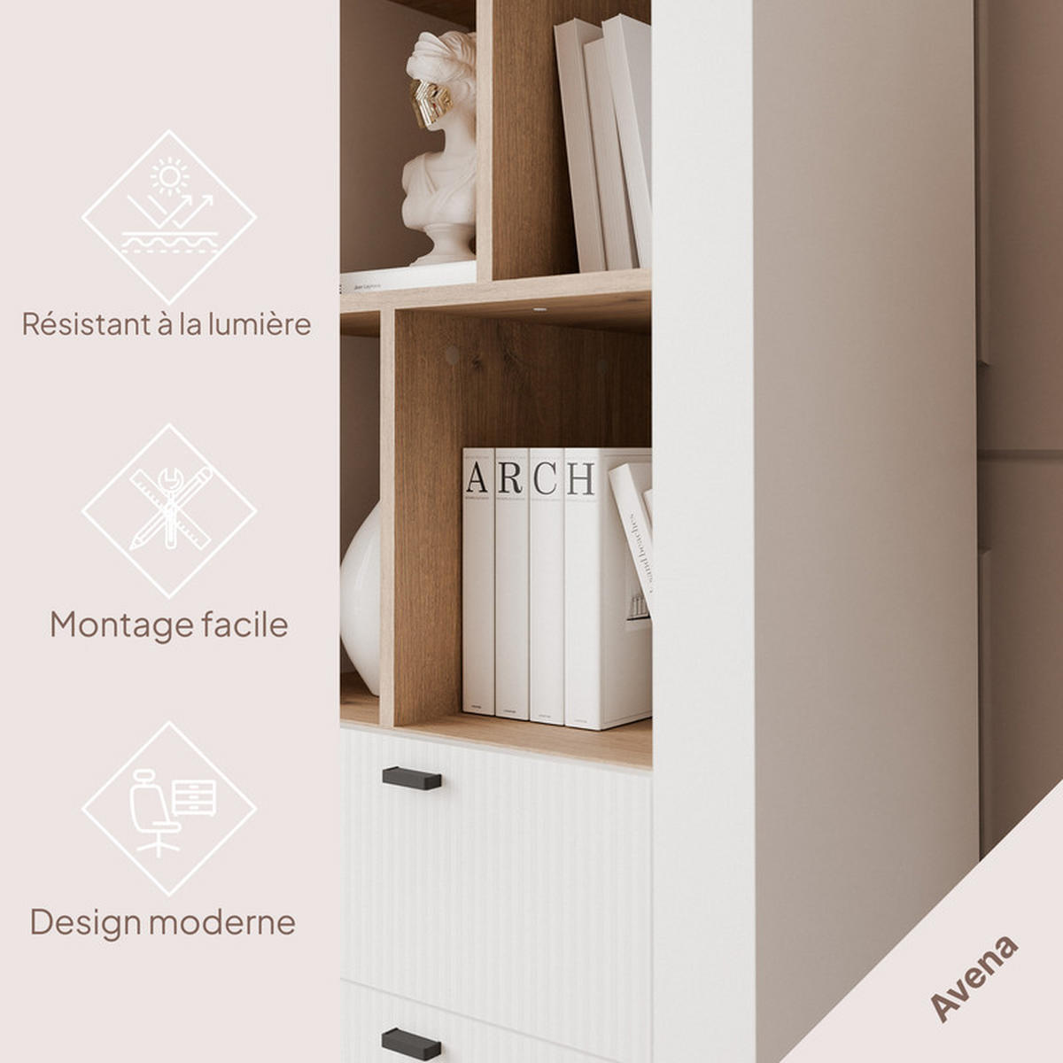 VITRINE AVENA, 60/40/169 cm Weiß / Eiche - Weiß, Holzwerkstoff/Kunststoff (60/169/40cm) - Idohome