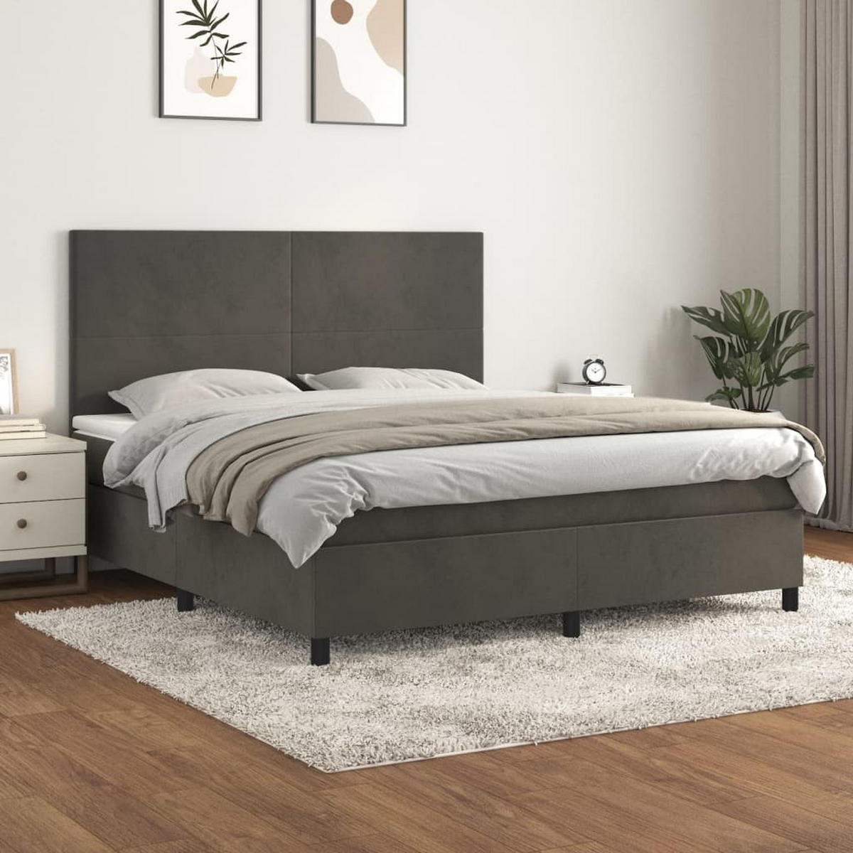 BOXSPRINGBETT Mit Matratze Dunkelgrau 160/200 Cm Samt - Weiß, Textil (160/200cm) - vidaXL