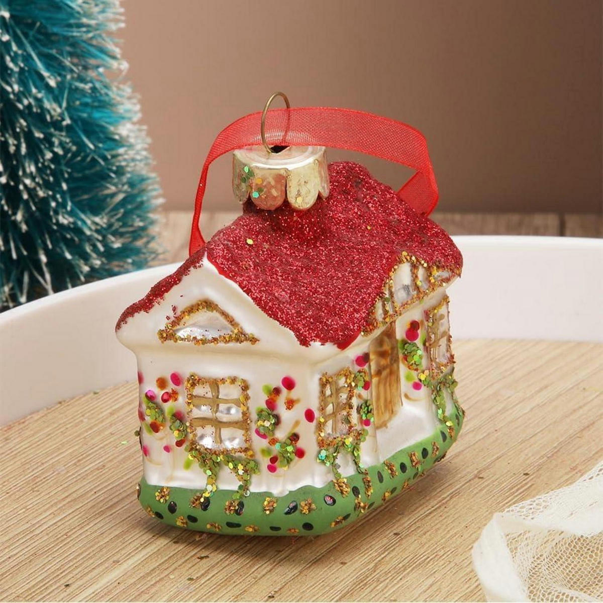 CHRISTBAUMSCHMUCK Glas Haus Vintage Anhänger - Multicolor, Glas (6/7/7cm)