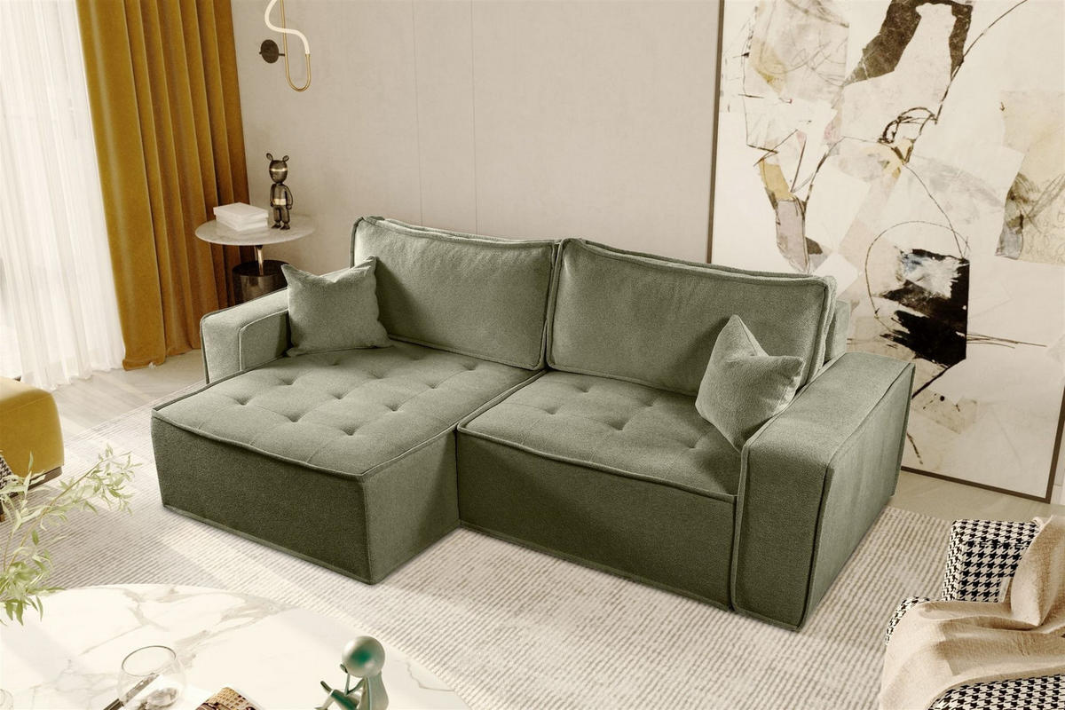 ECKSOFA Schlafsofa Flosi In Raven - Grün, Holzwerkstoff/Textil (248/140cm) - Fun Möbel