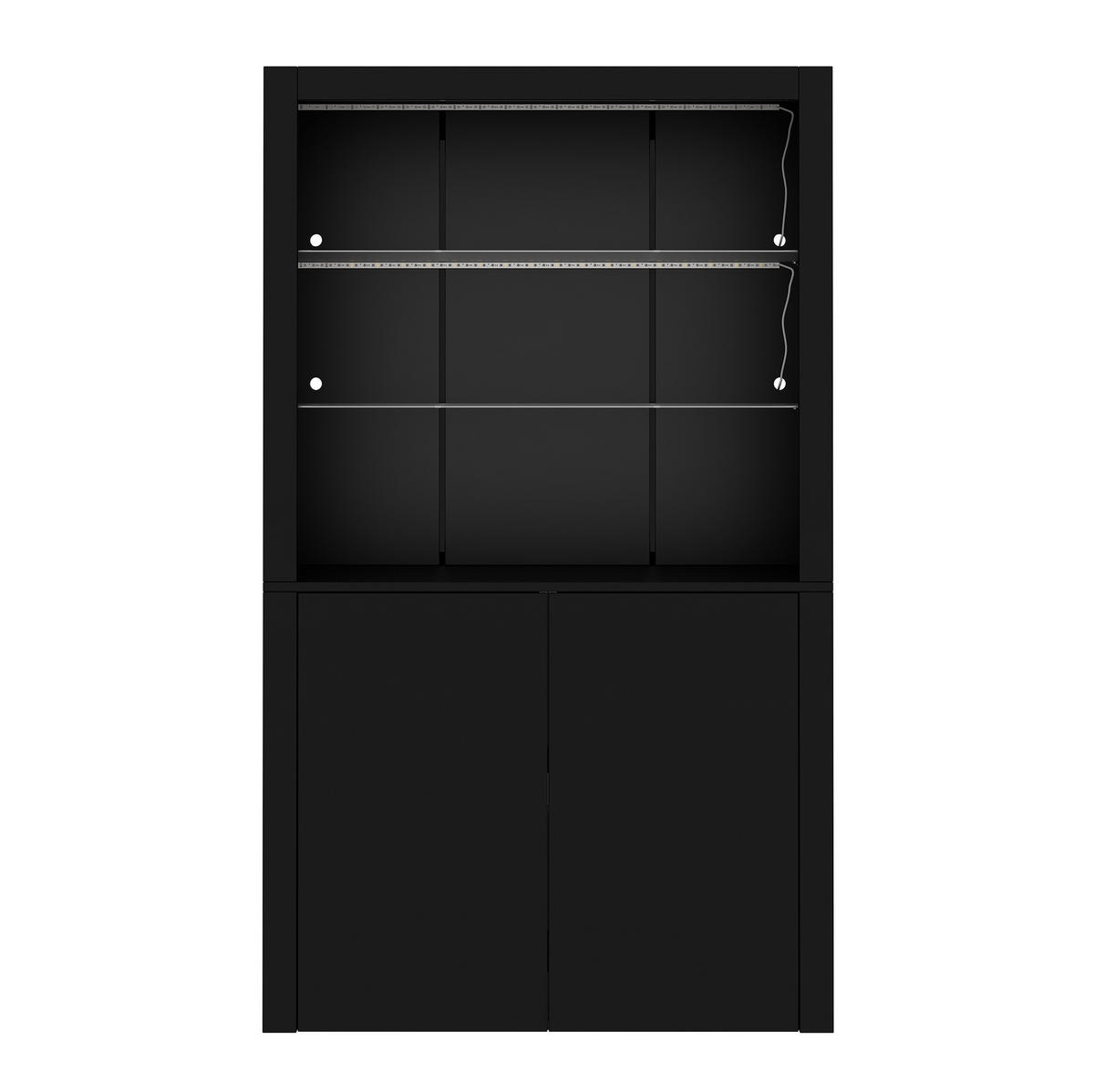 VITRINE aus MDF, Spanplatte und Glas 100x35x170 cm Schwarz mit LED-Beleuchtung, Hochglanzfront und 2 Türen - Schwarz, Holzwerkstoff (100/170/35cm) - Modfu