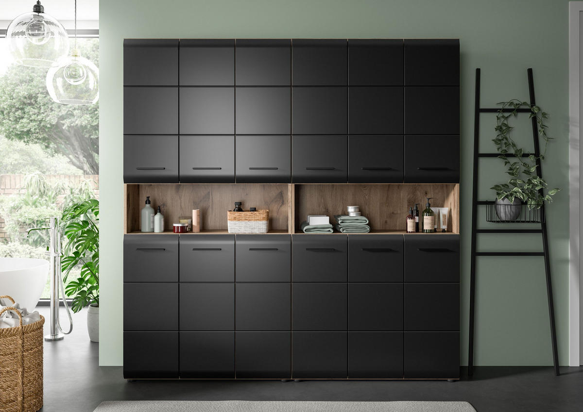 BAD-SET ICE 2-tlg. (B/H/T: ca. 180/185/30 cm) in Nox Oak Nachbildung/schwarz matt - Eichefarben, Holz (180/185/30cm)