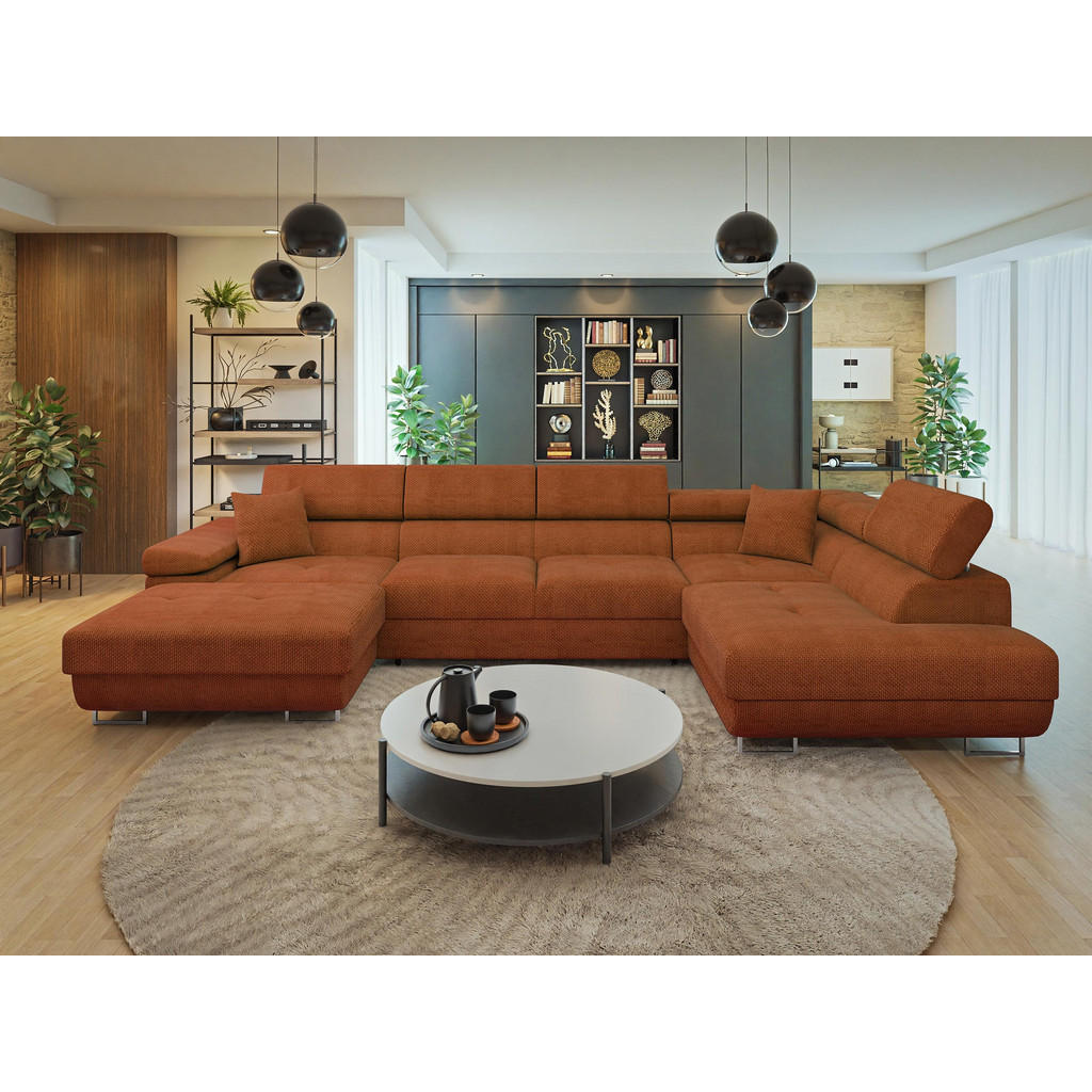 Thumbnail - Mirjan24 Wohnlandschaft, Dunkelorange, Textil, 7-Sitzer, rechts montierbar,Rechteckig, 346x90x203 cm, Wohnzimmer, Sofas ...