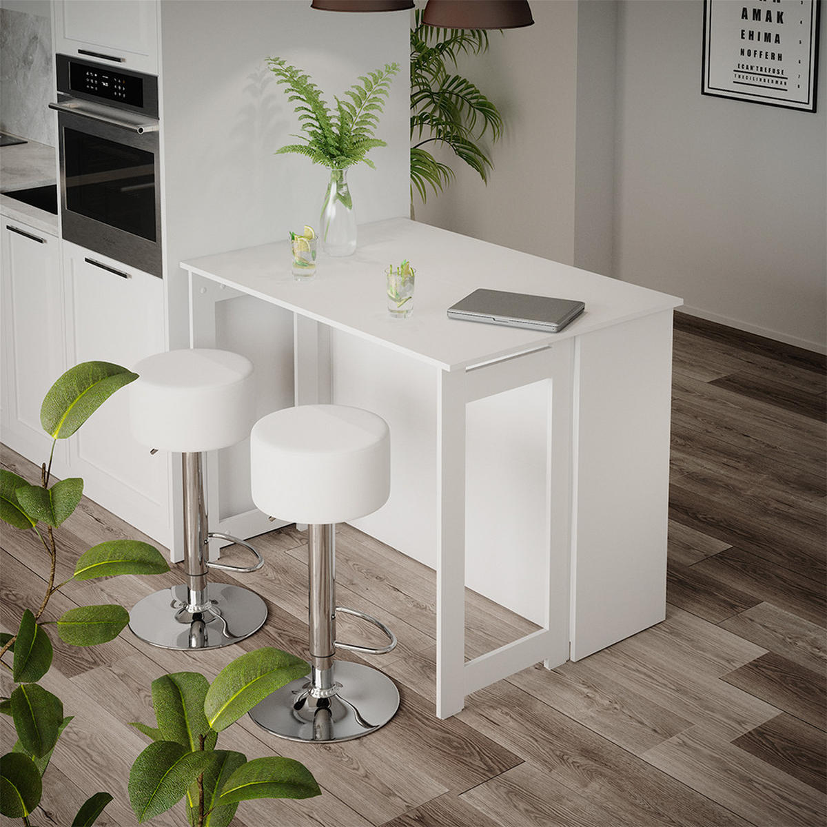 BARTISCH-SET Dominic Weiß 116 x 37 cm mit 2 Barhockern - Weiß, Holzwerkstoff (116/90.5/37cm) - Vicco