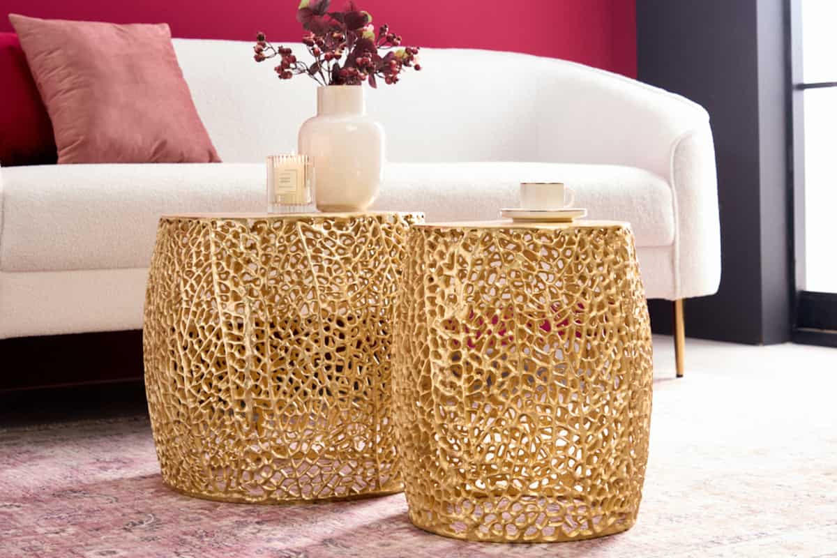 COUCHTISCH 2er Set ABSTRACT LEAF rund Gold 45cm - Goldfarben, Metall (45/45/42cm) - riess-ambiente