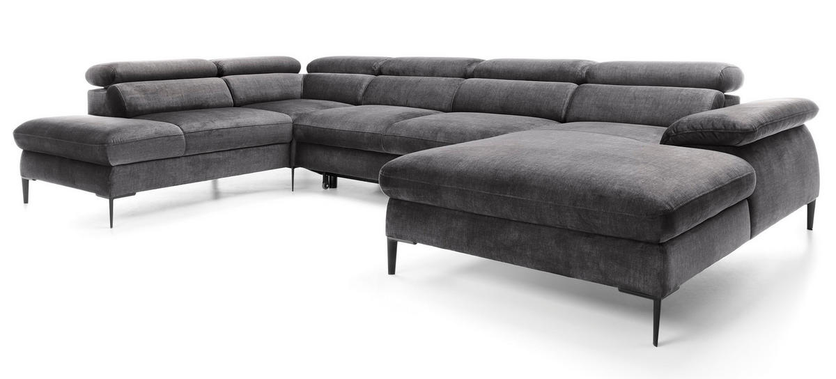 ECKSOFA U-Form 350 cm Amaro M mit Schlaffunktion, Rechts, Grau - Grau, Holz (353/214cm) - Emporius