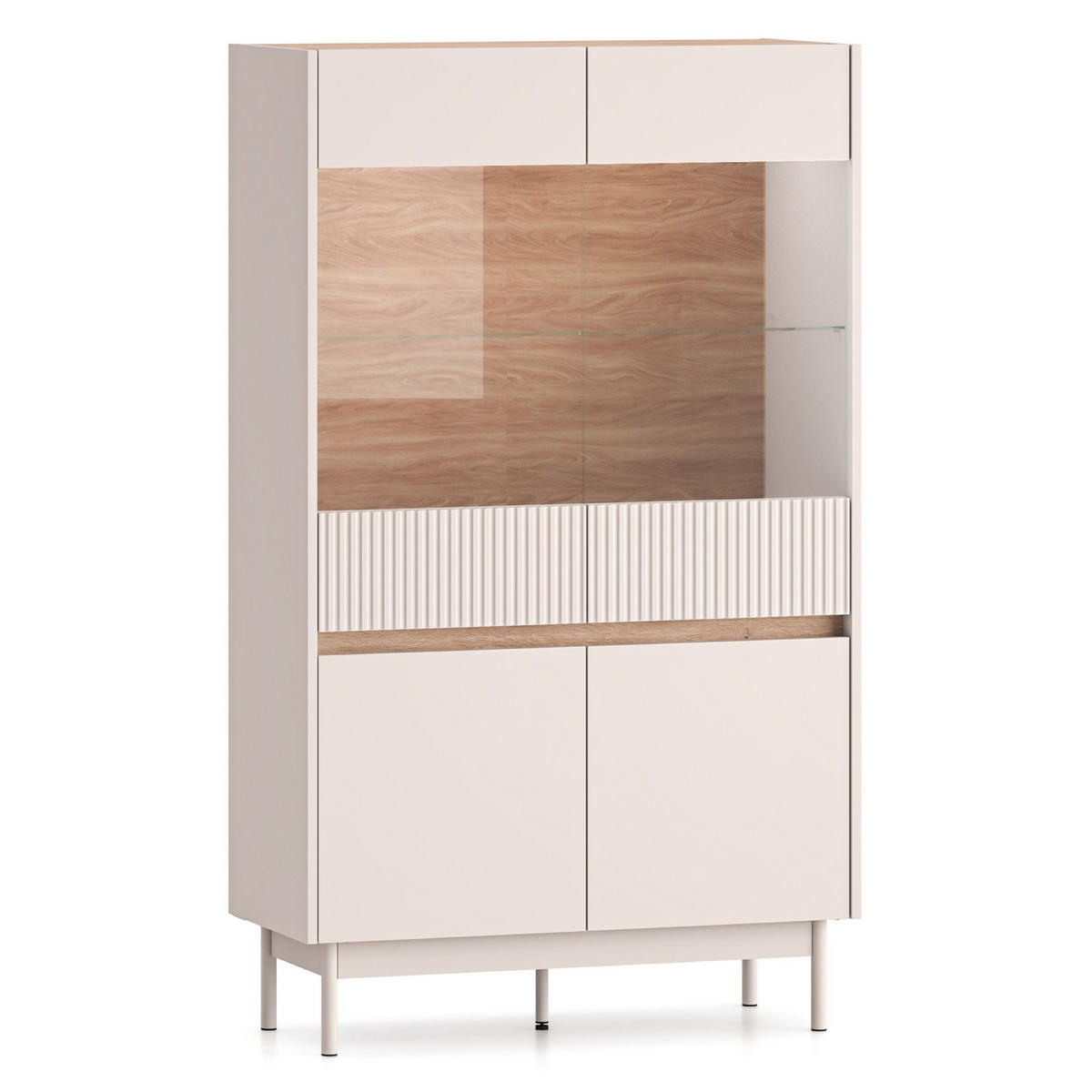 VITRINE Dunea 4-türig Kaschmirgrau/Eichenoptik 92 cm - Taupe, Holzwerkstoff/Metall (92/156/40cm) - Selsey