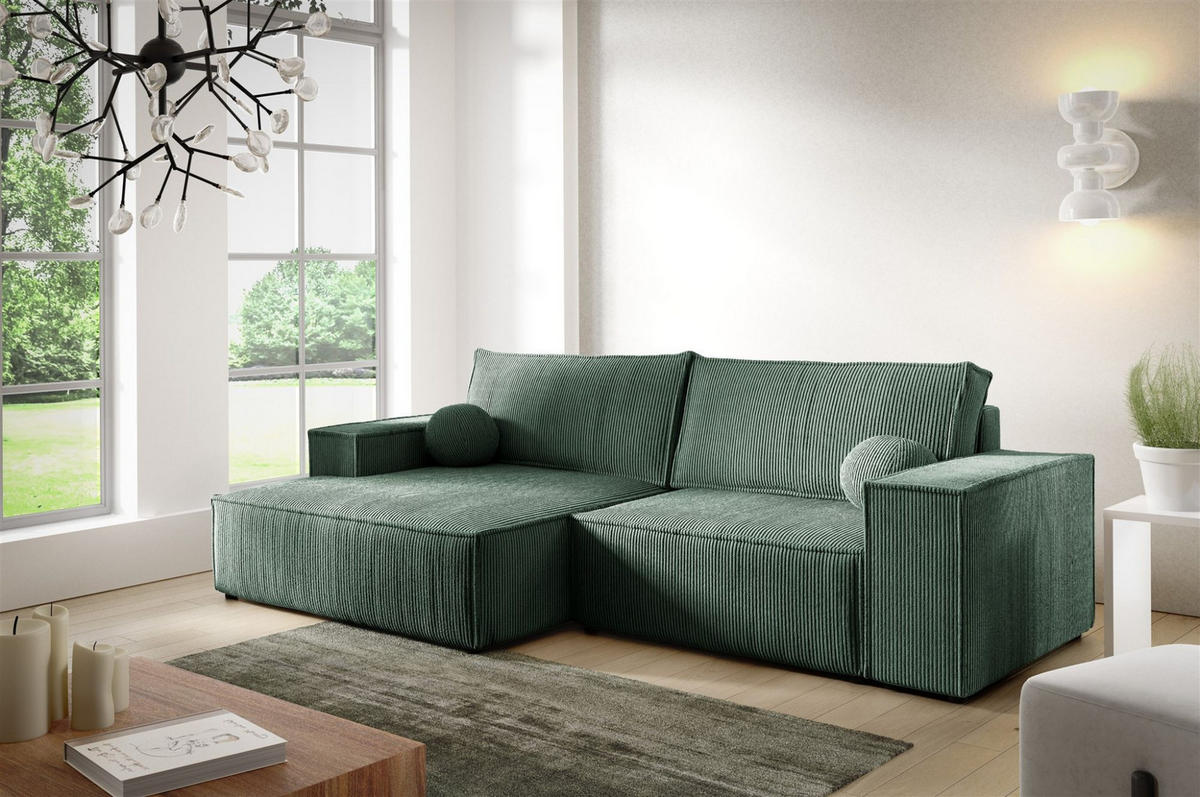 ECKSOFA Corunia Xs - Grün, Holzwerkstoff/Textil (255/148cm) - Fun Möbel