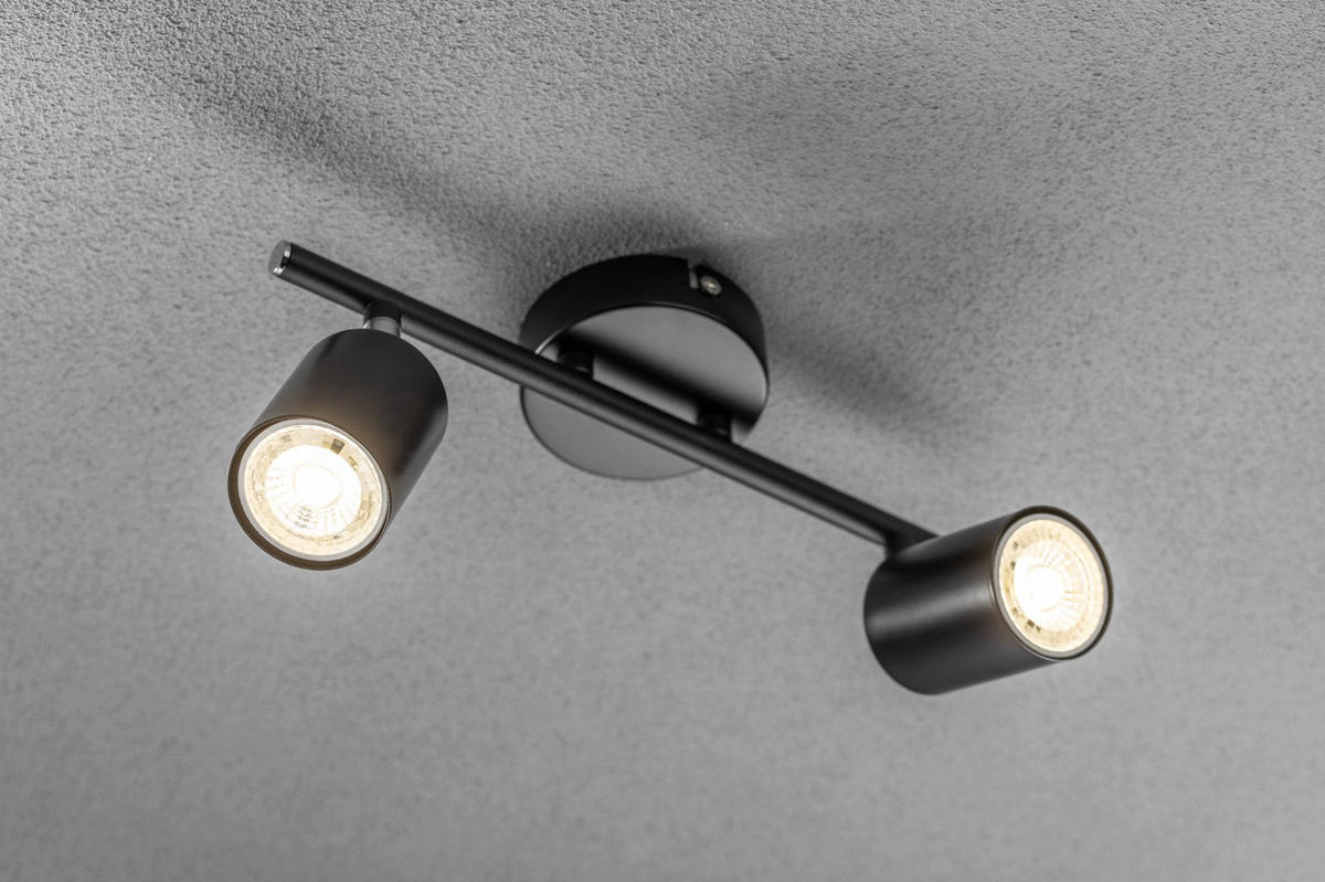 DECKENSTRAHLER LICHTBUCHSE Schwarz Doppelkopf GU10 - Schwarz, Metall (6/30/17cm) - CGC Europe