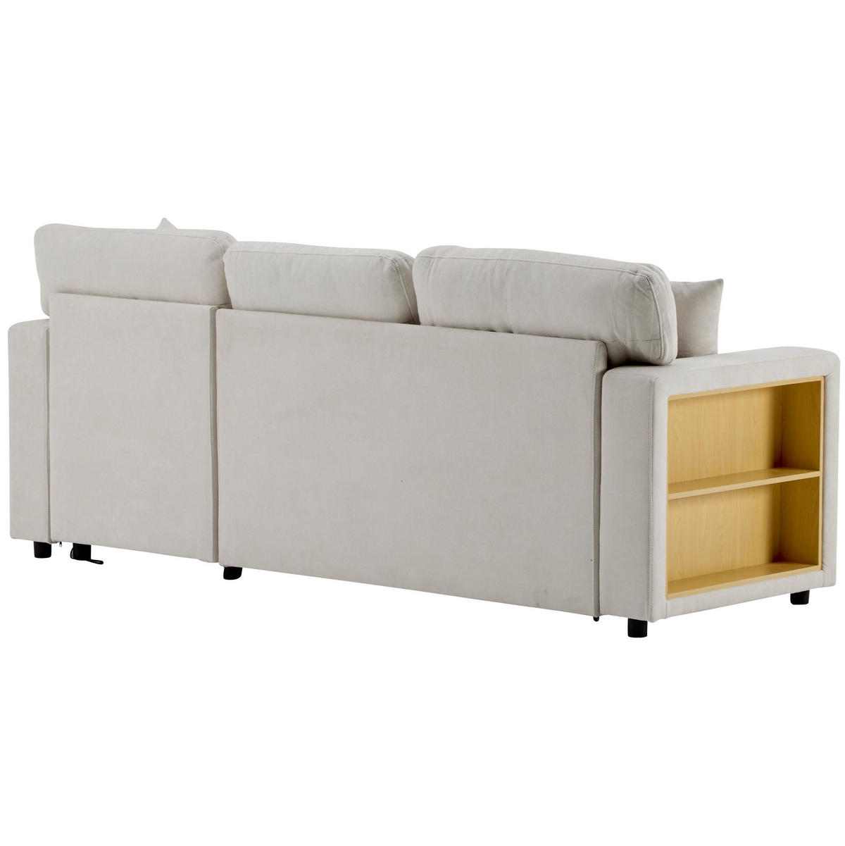 ECKSOFA L-Form Schlafcouch mit Stauraum und USB-Anschluss Samt Beige 214/131/87 cm - Beige, Textil (214/131cm) - OKWISH